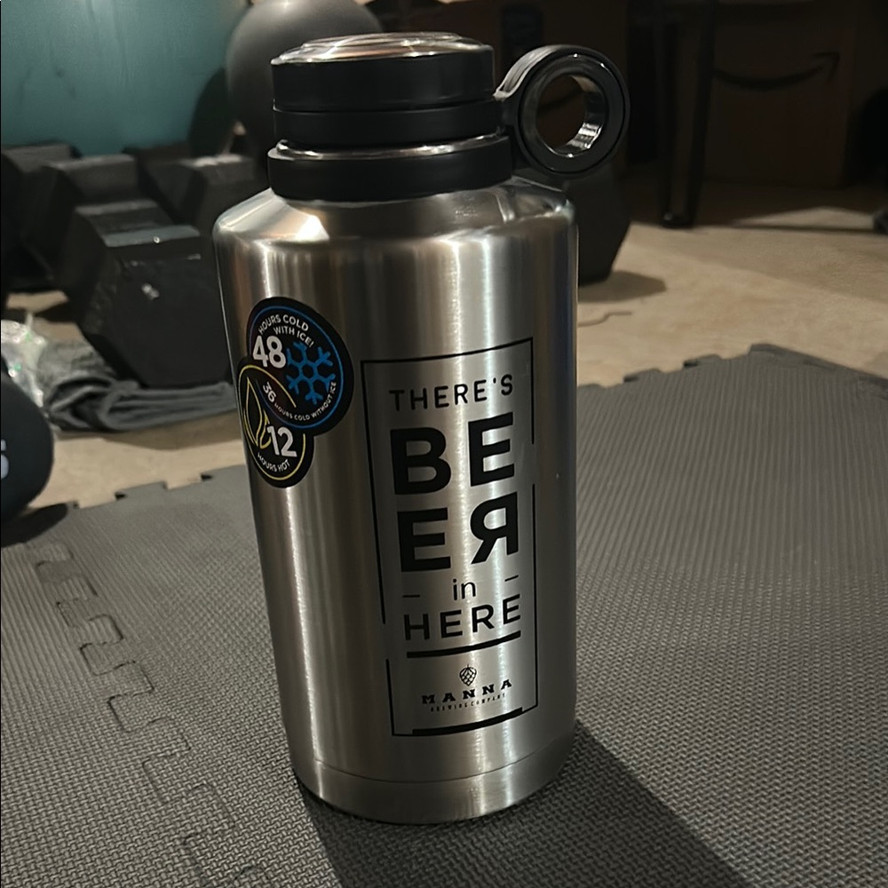 Silver Beer Growler with Black Text